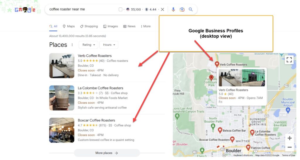 Google Business Profile – example on laptop